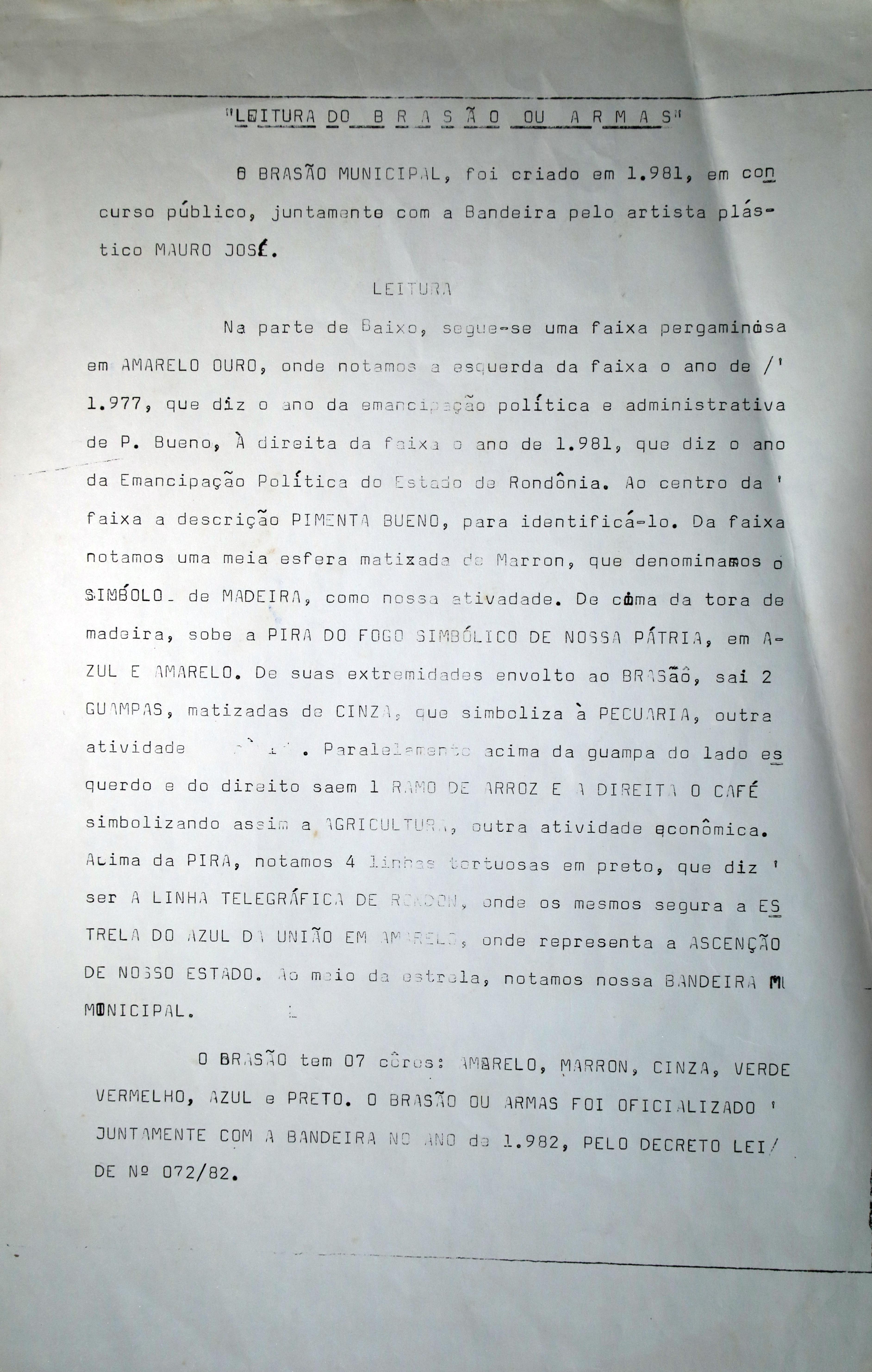 História do brasão datilografada - original